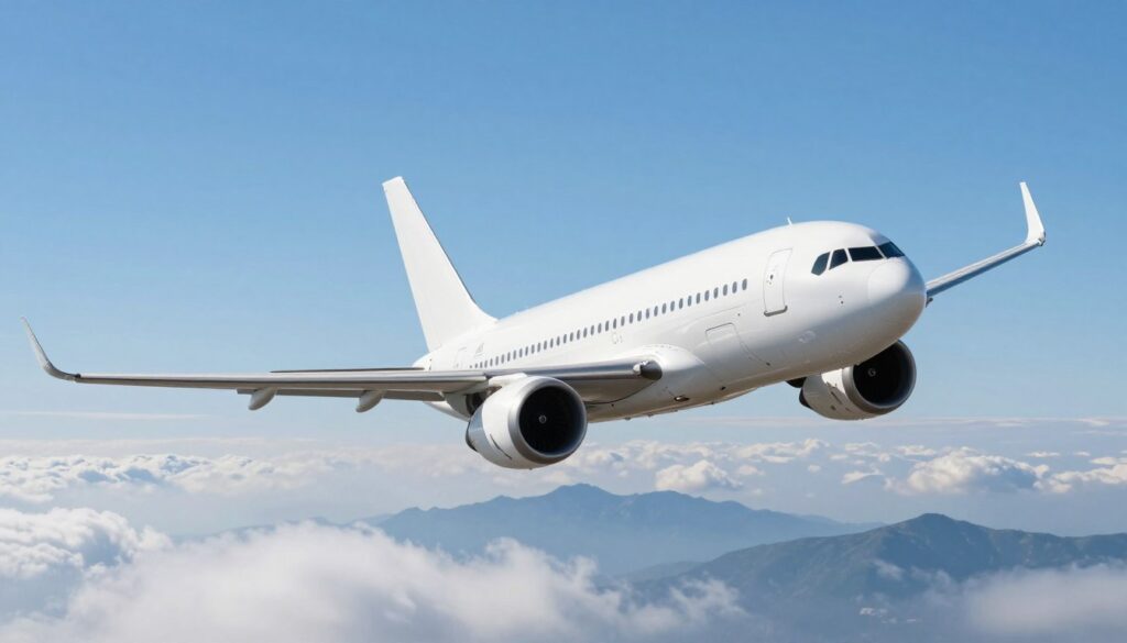 A clear view of a modern airplane soaring through a bright blue sky, representing a direct flight. In the foreground, the sleek aircraft is depicted in mid-flight, capturing its powerful engines and streamlined design. The middle ground features soft, fluffy clouds, giving a sense of altitude and movement. In the background, distant mountains are slightly blurred, adding depth to the scene while emphasizing the journey ahead. The lighting is bright and sunny, creating a sense of optimism and adventure associated with travel. The overall atmosphere conveys a feeling of excitement and efficiency, perfect for illustrating the concept of a direct flight to China. A clear view of a modern airplane soaring through a bright blue sky, representing a direct flight. In the foreground, the sleek aircraft is depicted in mid-flight, capturing its powerful engines and streamlined design. The middle ground features soft, fluffy clouds, giving a sense of altitude and movement. In the background, distant mountains are slightly blurred, adding depth to the scene while emphasizing the journey ahead. The lighting is bright and sunny, creating a sense of optimism and adventure associated with travel. The overall atmosphere conveys a feeling of excitement and efficiency, perfect for illustrating the concept of a direct flight to China.